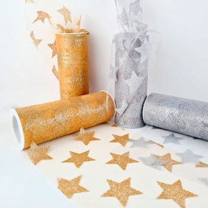 tul estampado con figuras de estrellas metalicas