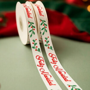 Listón Estampado Navidad Muérdago